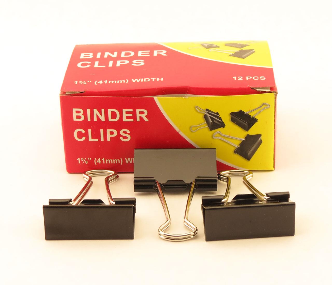 Зажимы для бумаг в наборе, черные, 41 мм, 12 шт., Binder clips(работаем с юр лицами и ИП)