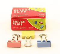 Зажимы для бумаг в наборе, цветные, 19 мм, 12 шт., Binder clips(работаем с юр лицами и ИП)