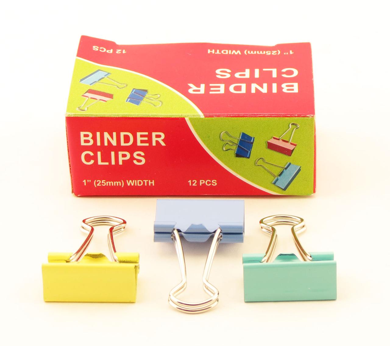 Зажимы для бумаг в наборе, цветные, 25 мм, 12 шт., Binder clips(работаем с юр лицами и ИП)