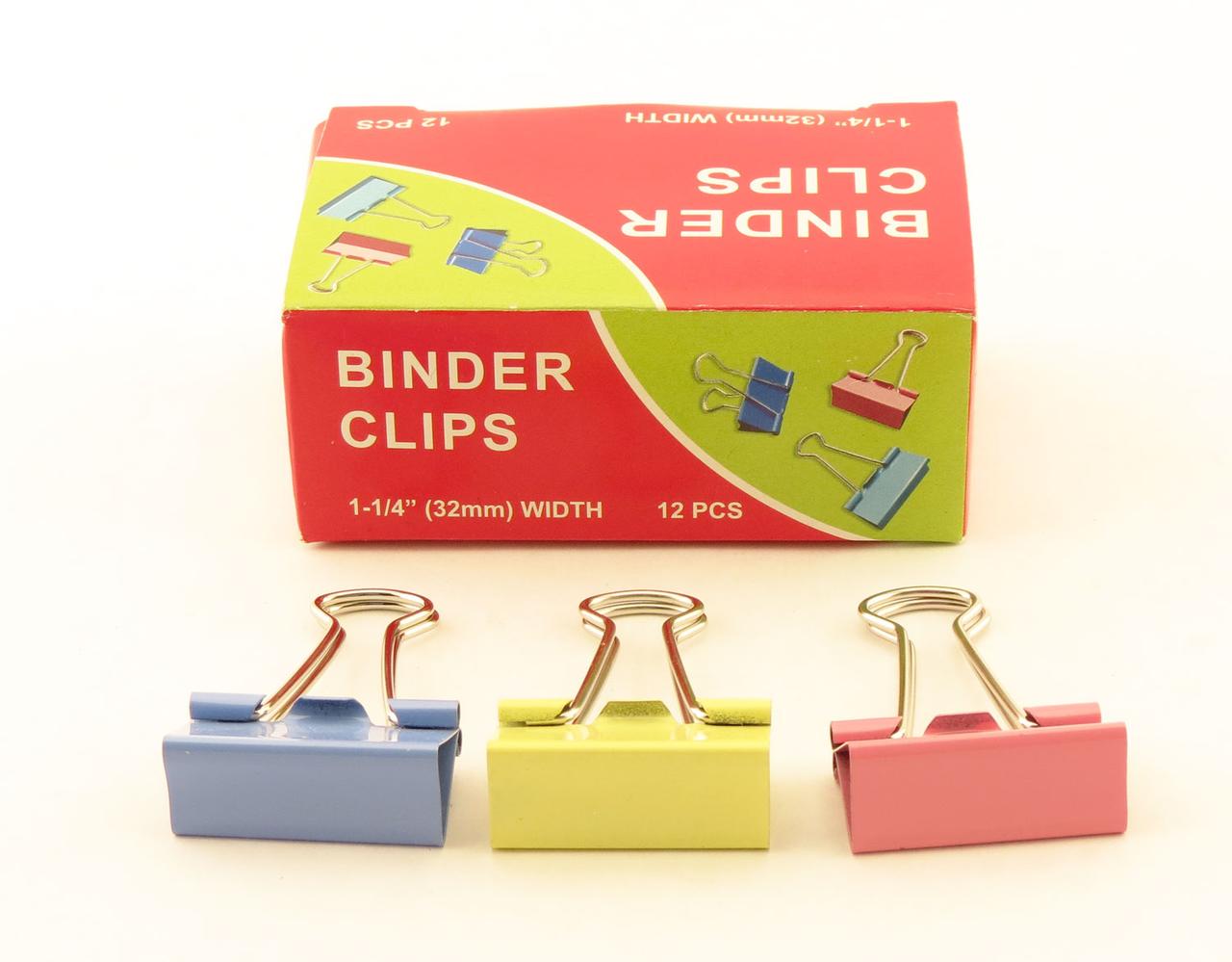 Зажимы для бумаг в наборе, цветные, 32 мм, 12 шт., Binder clips(работаем с юр лицами и ИП)