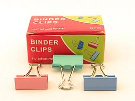 Зажимы для бумаг в наборе, цветные, 41 мм, 12 шт., Binder clips(работаем с юр лицами и ИП)