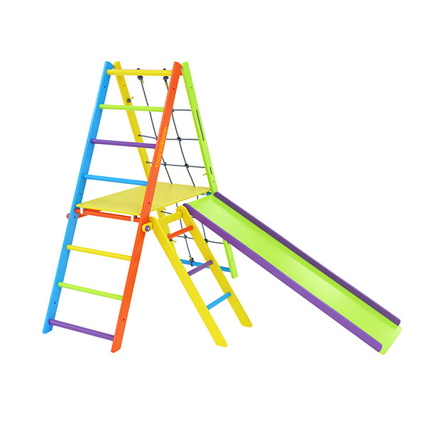 Мини комплекс Tigerwood Compact plus: лестница с сеткой + площадка с горкой и лесенкой (яркий цветной)