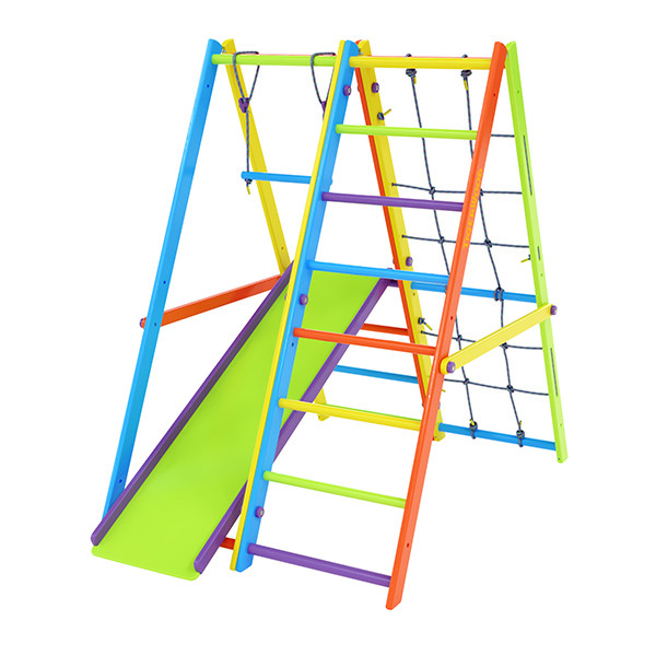 Комплекс Tigerwood Classic: горка с трапецией + лестница и гладиаторская сетка (яркий цветной)