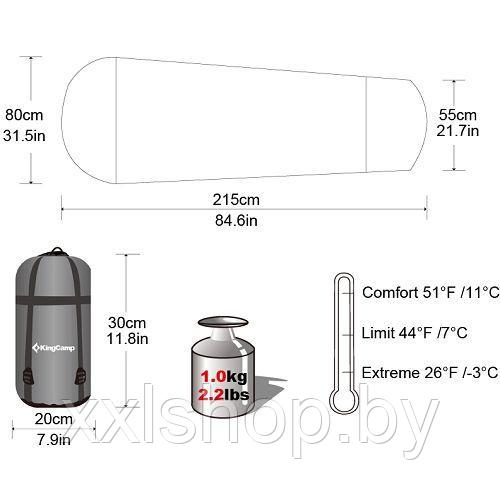 Спальный мешок KingCamp Compact 850L (-3С) 3180 grey (левая) - фото 4 - id-p126819881