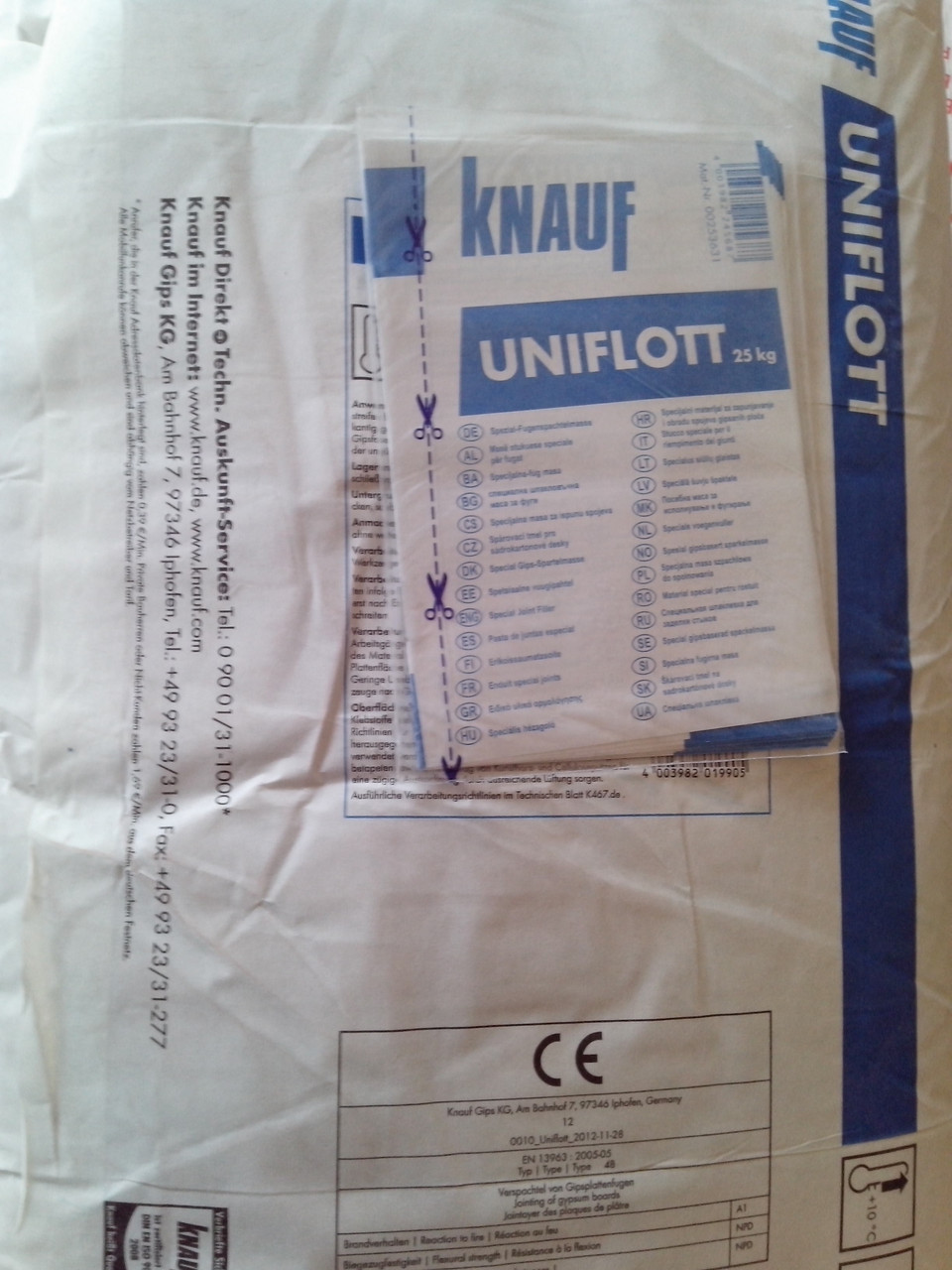 UNIFLOT (Унифлот) шпатлевка гипсовая высокопрочная KNAUF (Латвия) 25 кг - фото 5 - id-p8493021