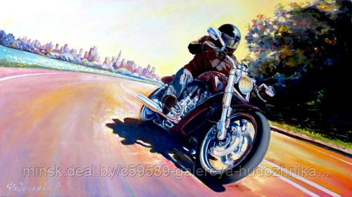 Мотоцикл на картине, мото-арт. Подарок мотоциклисту