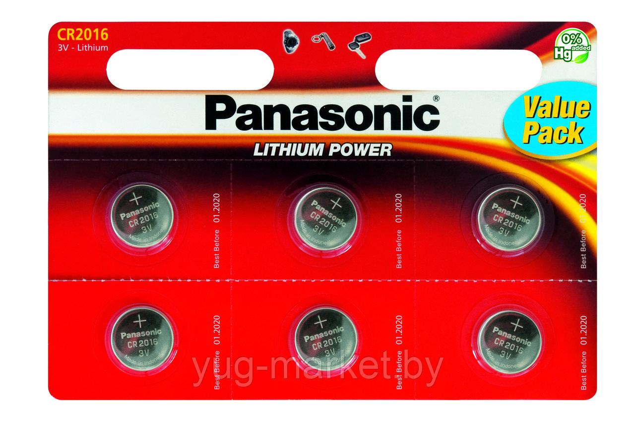 Батарейка PANASONIC Lithium CR2016 6BP - фото 1 - id-p126913150