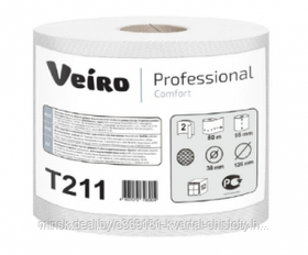 Бумага туалетная 2-слойная Veiro Comfort T211(макулатура) в средних рулонах(80м), РФ