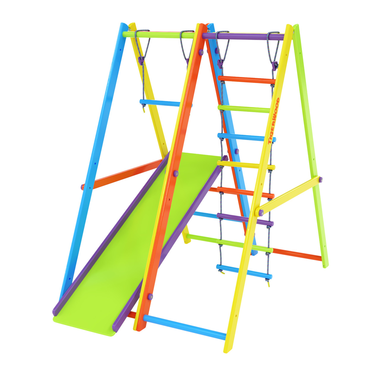 Комплекс Tigerwood Dreamland: горка с трапецией + гимнастический модуль + веревочная лестница (яркий цветной) - фото 1 - id-p127078956