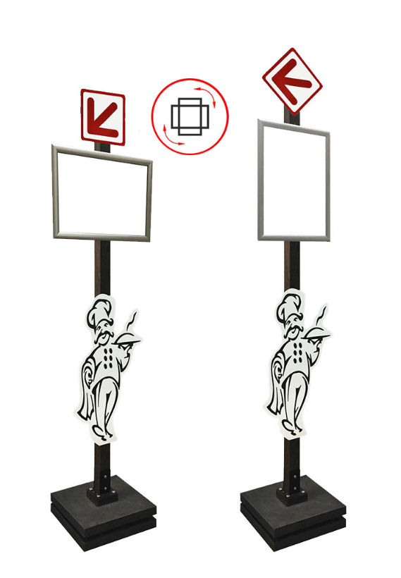 Уличная стойка для меню с указателем направления (измен. расположением рамки и указателя)