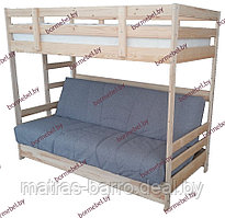 Двухъярусная кровать Массив с диваном и верхним беспружинным матрасом 90х190 см
