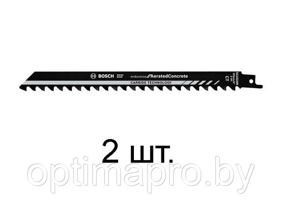 Пилка сабельная по газосиликату S1141НМ (2 шт.) BOSCH (пропил прямой, грубый, Carbide Technology, шлифованные зубья), фото 2