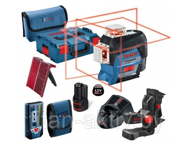 Нивелир лазерный линейный BOSCH GLL 3-80 C с держателем и лазерным приемником в чем. (проекция: 3 пл