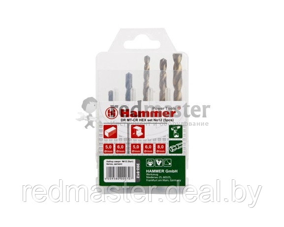 Набор сверел Hammer Flex 202-912 DR set No12 HEX (5pcs) 5-8mm металл\камень, 5шт. Hammer 202-912