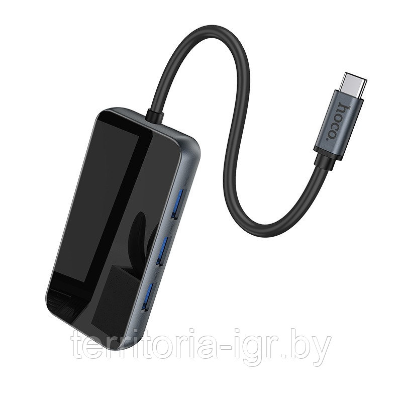 Разветвитель USB-Хаб Type-C на USB3.0*3+HDMI+Type-C+RJ45 HB16 Hoco - фото 4 - id-p127234787