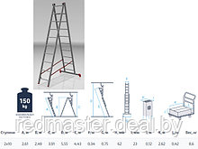 Лестница алюминиевая 2-х секционная 249/443см, 2х10 ступеней, 8.6кг STARTUL ST9946-10