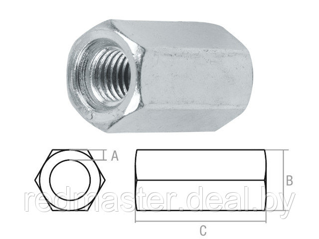 Гайка М12 (1.75х19 х 36 mm) удлиняющая, цинк, класс прочности 5.8 (50 шт) STARFIX SMC3-86965-50 - фото 1 - id-p127251968