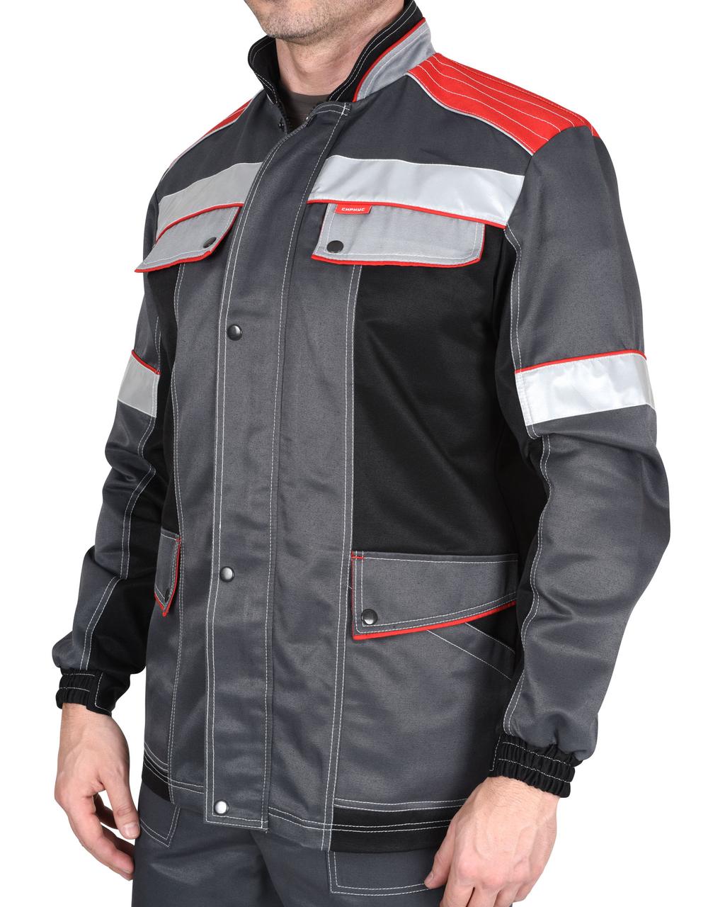Костюм СИРИУС-ПОЛИНОМ куртка и брюки, т.серый с черным со св.серым и красным, СОП - фото 2 - id-p127415457