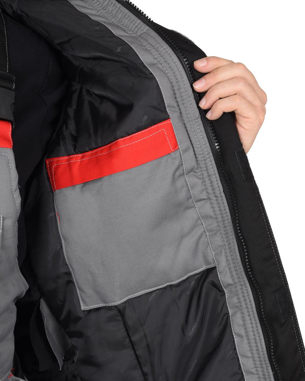 Костюм СИРИУС-СТАН куртка, п/к, серый с черной и красной отделкой - фото 6 - id-p127415469