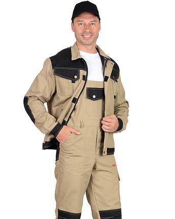 Костюм летний СИРИУС-ВЕСТ-ВОРК куртка кор., п/к бежевый с черным пл. 275 г/кв.м, фото 2