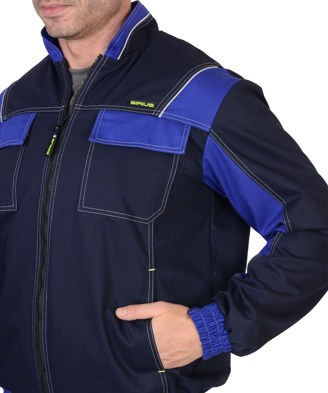 Костюм СИРИУС-КАРАТ-РОСС куртка, брюки темно-синий с васильковым, 80% х/б, пл. 260 г/кв.м - фото 3 - id-p127415547