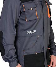 Костюм СИРИУС-МАНХЕТТЕН куртка дл., брюки т.серый с оранж. и черным тк. стрейч пл. 250 г/кв.м, фото 2