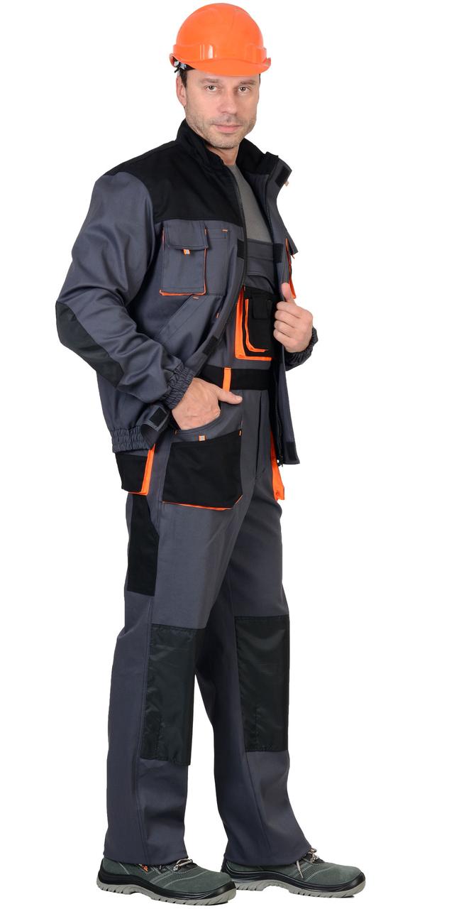 Костюм СИРИУС-МАНХЕТТЕН куртка, п/к т.серый с оранж. и черным тк. стрейч пл. 250 г/кв.м - фото 2 - id-p127415554