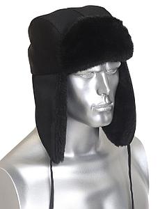 Шапка-ушанка "ЛЮКС" черная (тк. смесовая)