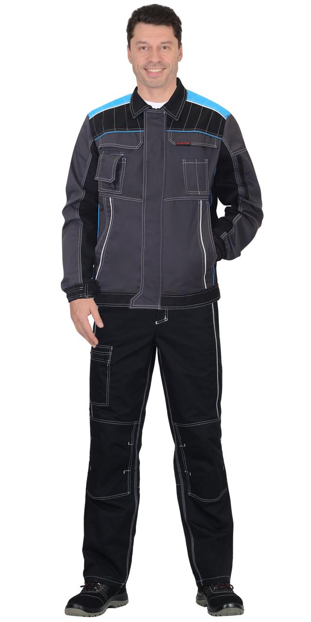 Куртка "Престиж" кор.,летняя т.серая с черным и с голубой отделкой - фото 2 - id-p127417654