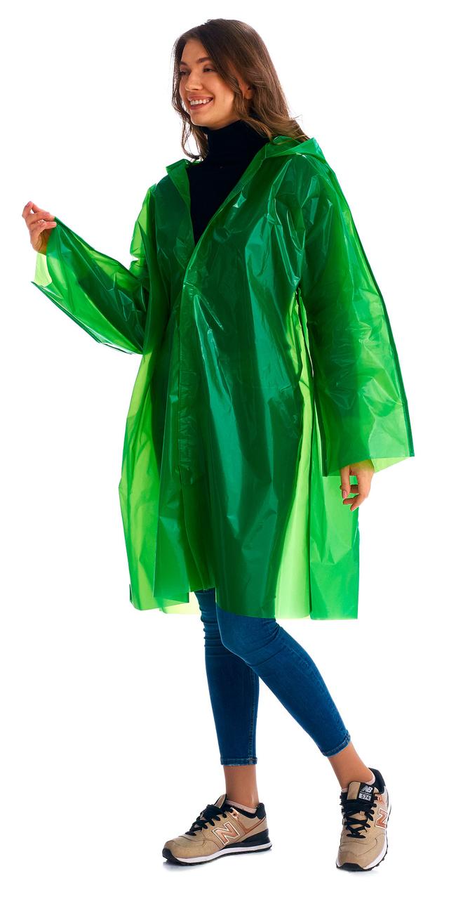 Плащ-дождевик "Сириус-Люкс" на липучке ПВД 80 мкр. зеленый, пропаянные швы (х50) - фото 2 - id-p127417720