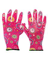 Перчатки "САДОВЫЕ" розовые (100%нейлон 13-го кл.вязки,с принтом,покрытие-прозр.нитрил), фото 1
