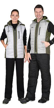 Жилет СИРИУС-УРБАН утепленный с капюшоном жемчужный с оливковым, фото 2