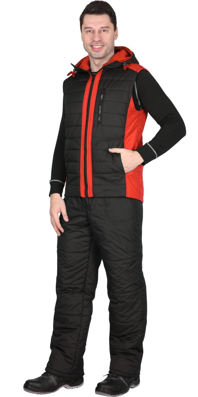 Жилет СИРИУС-УРБАН утепленный с капюшоном черный с красным - фото 2 - id-p127417354