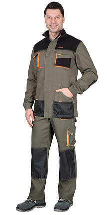 Костюм СИРИУС-МАНХЕТТЕН куртка, брюки оливковый с оранжевым и чер. тк. мех. стрейч пл 260 г/кв.м, фото 2
