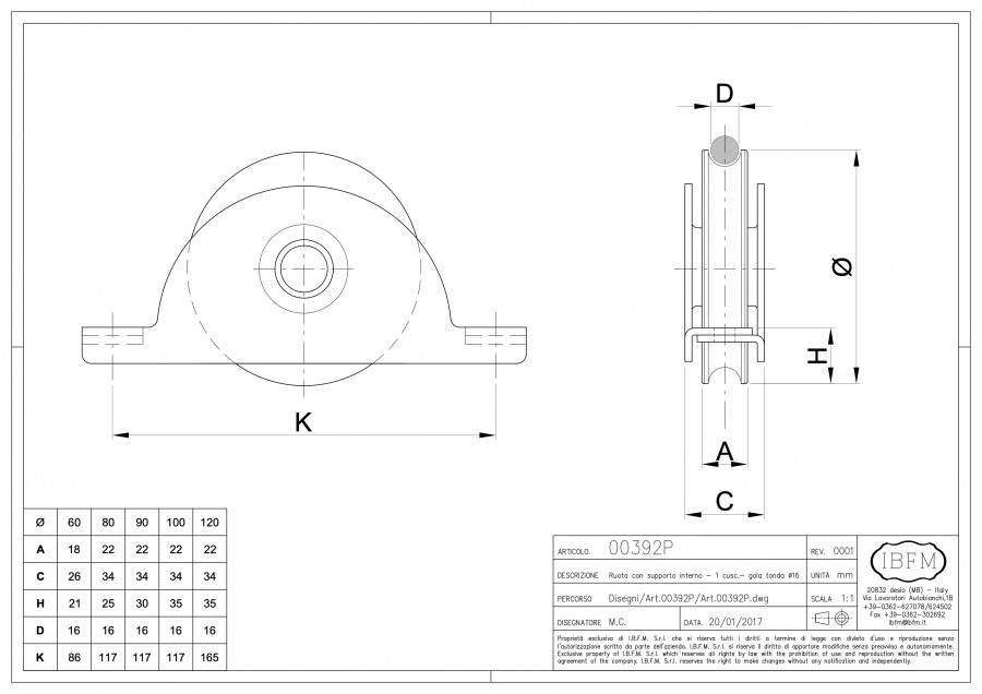 Колесо D-80мм с внутренним кронштейном О-образное сечение IBFM АРТ.392080P - фото 3 - id-p127471851