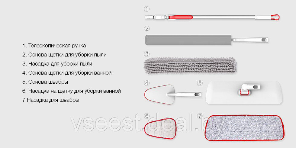 Набор для уборки 3 в 1 Yi Jie household cleaning small suit TZ-01 red-grey (shu) - фото 3 - id-p127471958