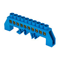 Шина "N" нулевая тип "стойка" в комбинированном изоляторе на DIN-рейку 6x9мм 10 отверстий синяя ETP