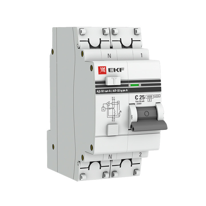 Дифференциальный автомат АД-32 16А/10мА 4,5кА (С) 1Р+N (электронный, защита 270В) EKF PROxima - фото 1 - id-p127534345