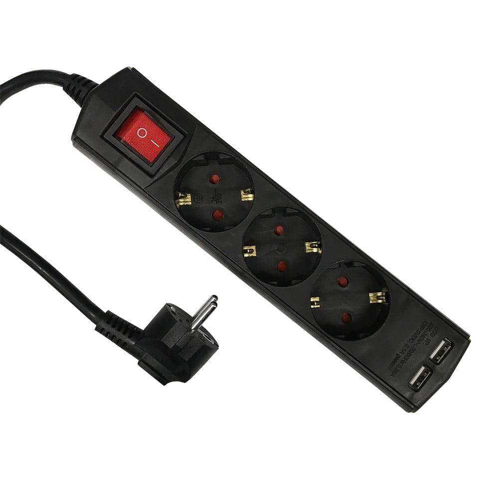 Удлинитель с USB 3 гнезда 2м, 16А/3,6кW с з/к, ПВС 3х1,5 черный ETP - фото 1 - id-p127536407