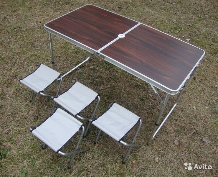 Стол туристический складной с 4-мя стульями и с ЗОНТОМ, коричневый, 120х60х69см - фото 10 - id-p127547616