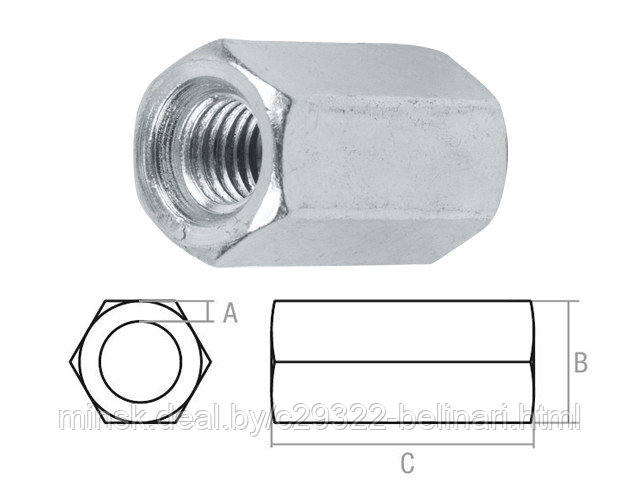 Гайка М16 (2х24х48 mm) удлиняющая, цинк, класс прочности 5.8 (20 шт) STARFIX SMC2-86969-20 - фото 1 - id-p127568638