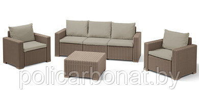 Набор уличной мебели California 3-seater (трехместный диван, два кресла, столик), капучино