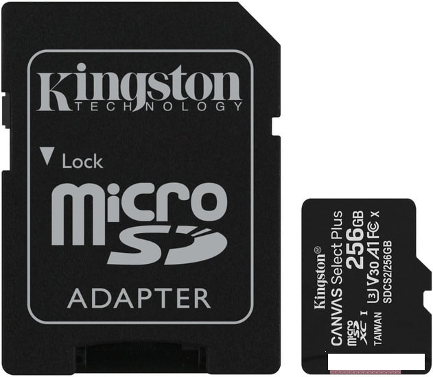 Карта памяти Kingston Canvas Select Plus microSDXC 256GB (с адаптером) - фото 1 - id-p115611532