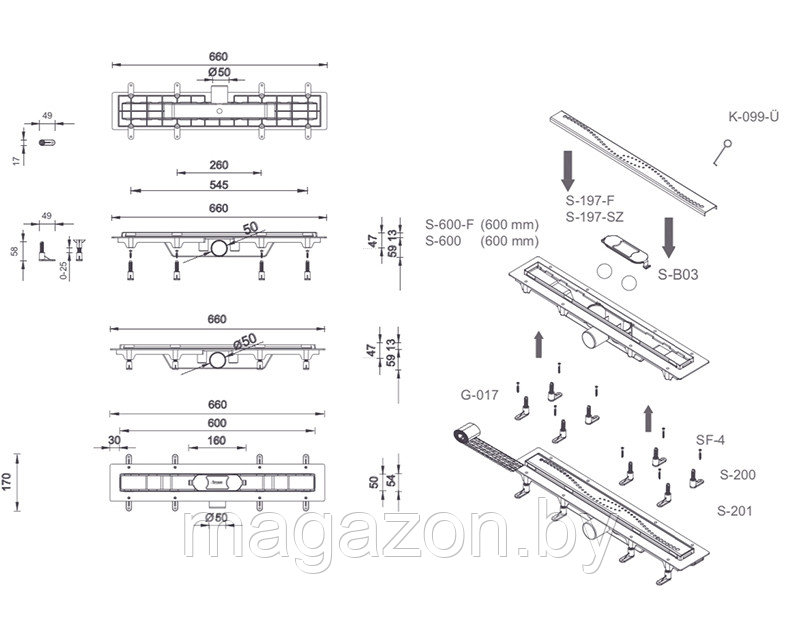 Душевой лоток Styron STY-Ch-60 Chain, 600 мм - фото 5 - id-p127617852