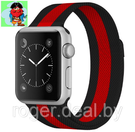 Металлический ремешок для Apple Watch 38/40 мм, цвет: черный с красной полосой - фото 1 - id-p127677862