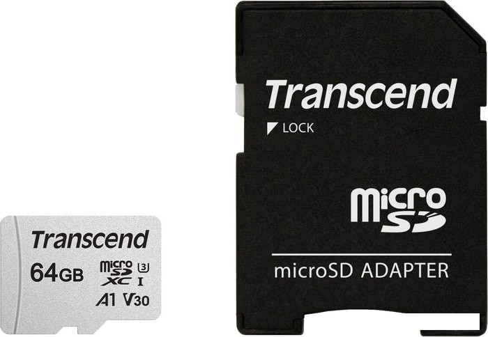 Карта памяти Transcend microSDXC 300S 64GB + адаптер - фото 1 - id-p119553206