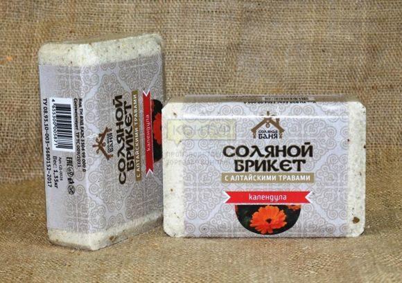Соляной брикет «Соляная баня» с Алтайскими травами "Календула" вес 1,35 кг