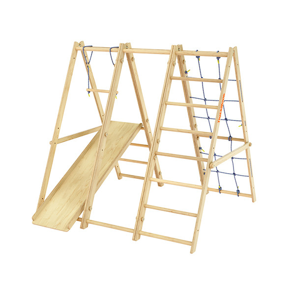 Комплекс Tigerwood Jumbo: горка с трапецией + лестница с гладиаторской сеткой + гимнастический модуль