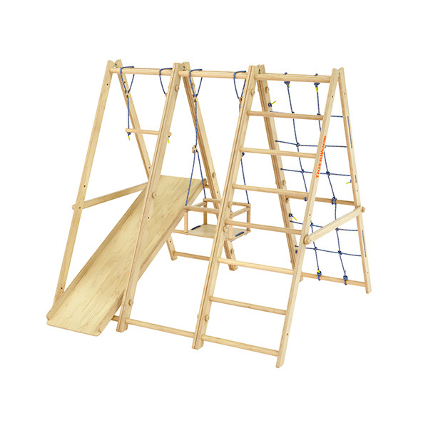Комплекс Tigerwood Jumbo: горка с трапецией + лестница с гладиаторской сеткой + гимнастический модуль + качели