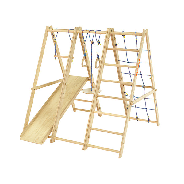 Комплекс Tigerwood Jumbo: горка с трапецией + лестница с гладиаторской сеткой + гимнастический модуль +